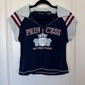 2003 Vintage Quarter-Zip Baby Tee with Collar ~ Rare Y2K Princess Polo ~ adult M